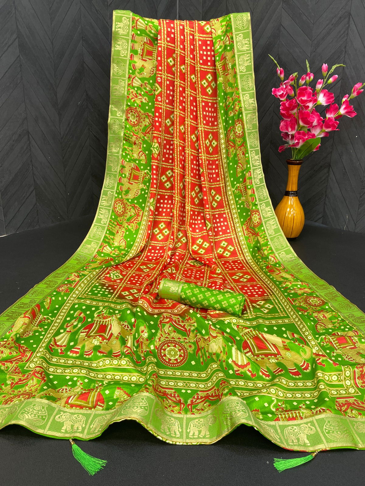 Kgm Bandhani Lesspatola Printed Sarees Catalog